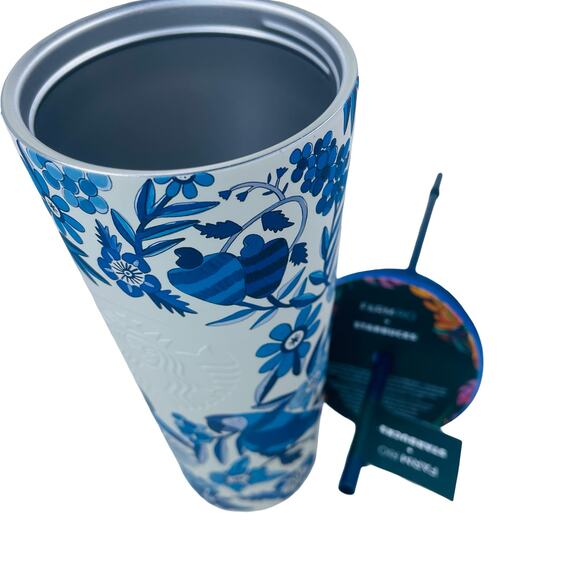 NWT Starbucks x Farm Rio Lenco Azulejo Blue White Stainless Steel Tumbler 24 oz - Picture 6 of 8